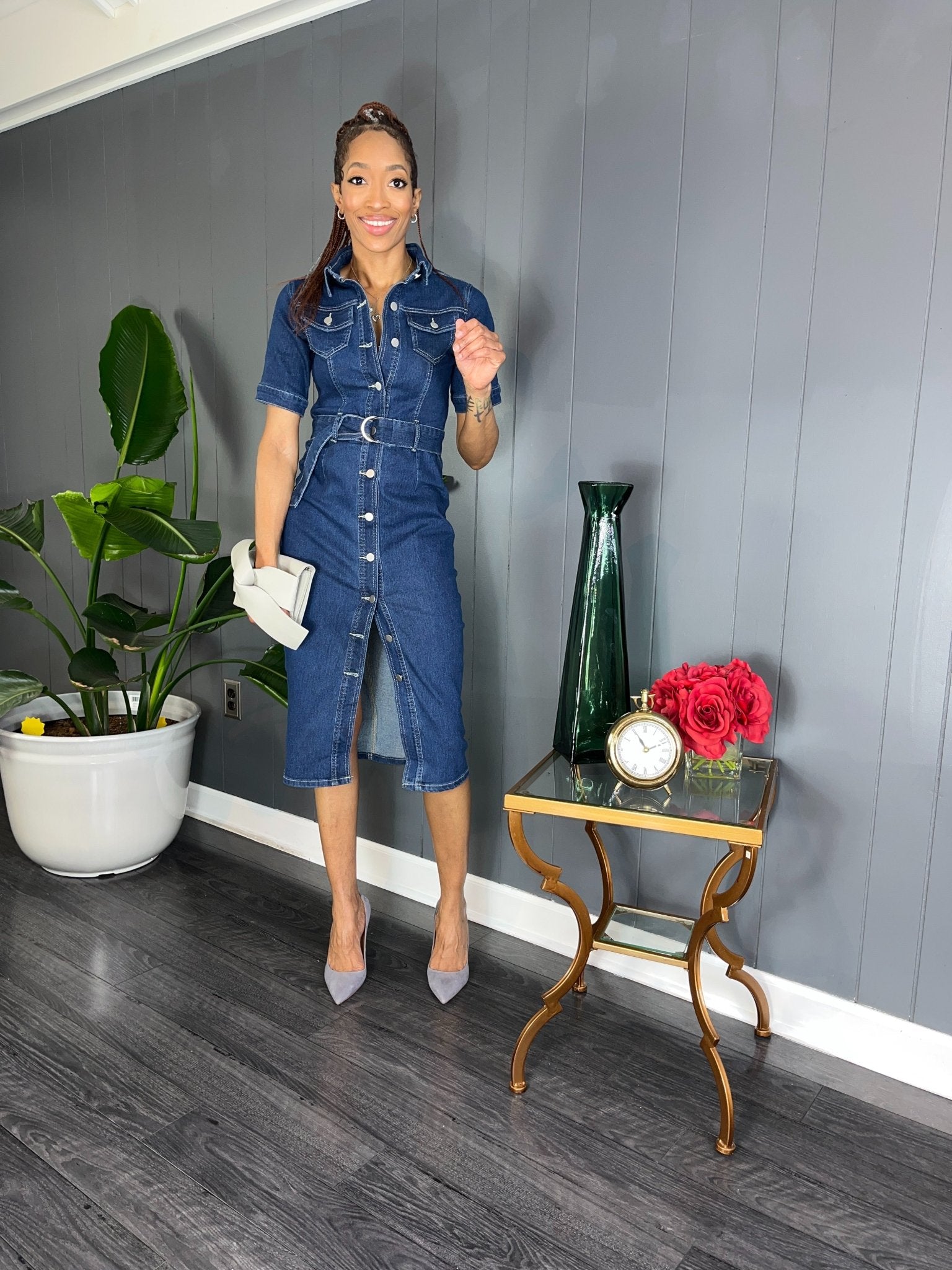 Button Up Denim Dress - GlassHouse Chic