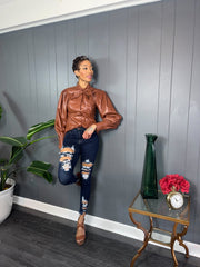 Faux Leather Bow Blouse - GlassHouse Chic