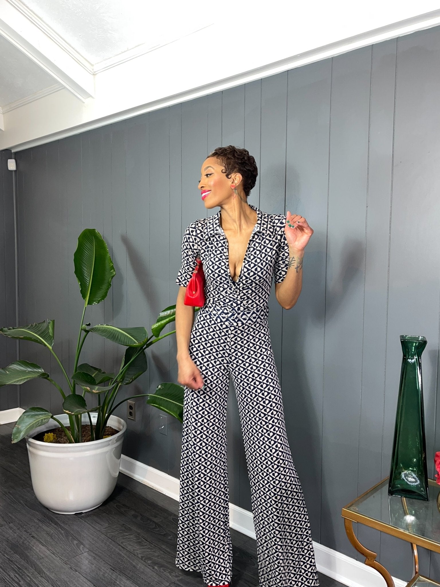 Navy and Cream Jumpsuit - GlassHouse Chic