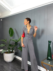 Navy and Cream Jumpsuit - GlassHouse Chic