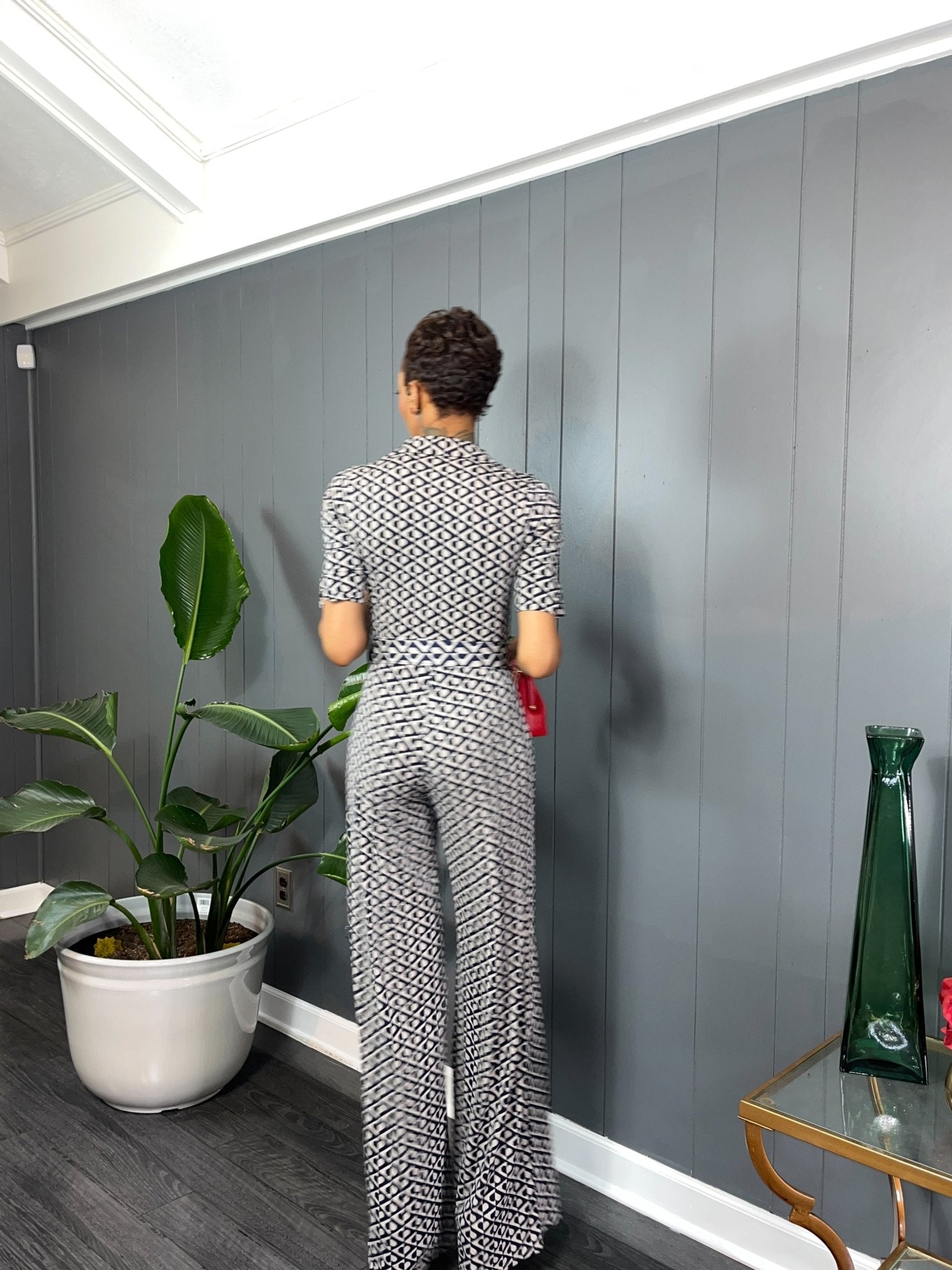 Navy and Cream Jumpsuit - GlassHouse Chic