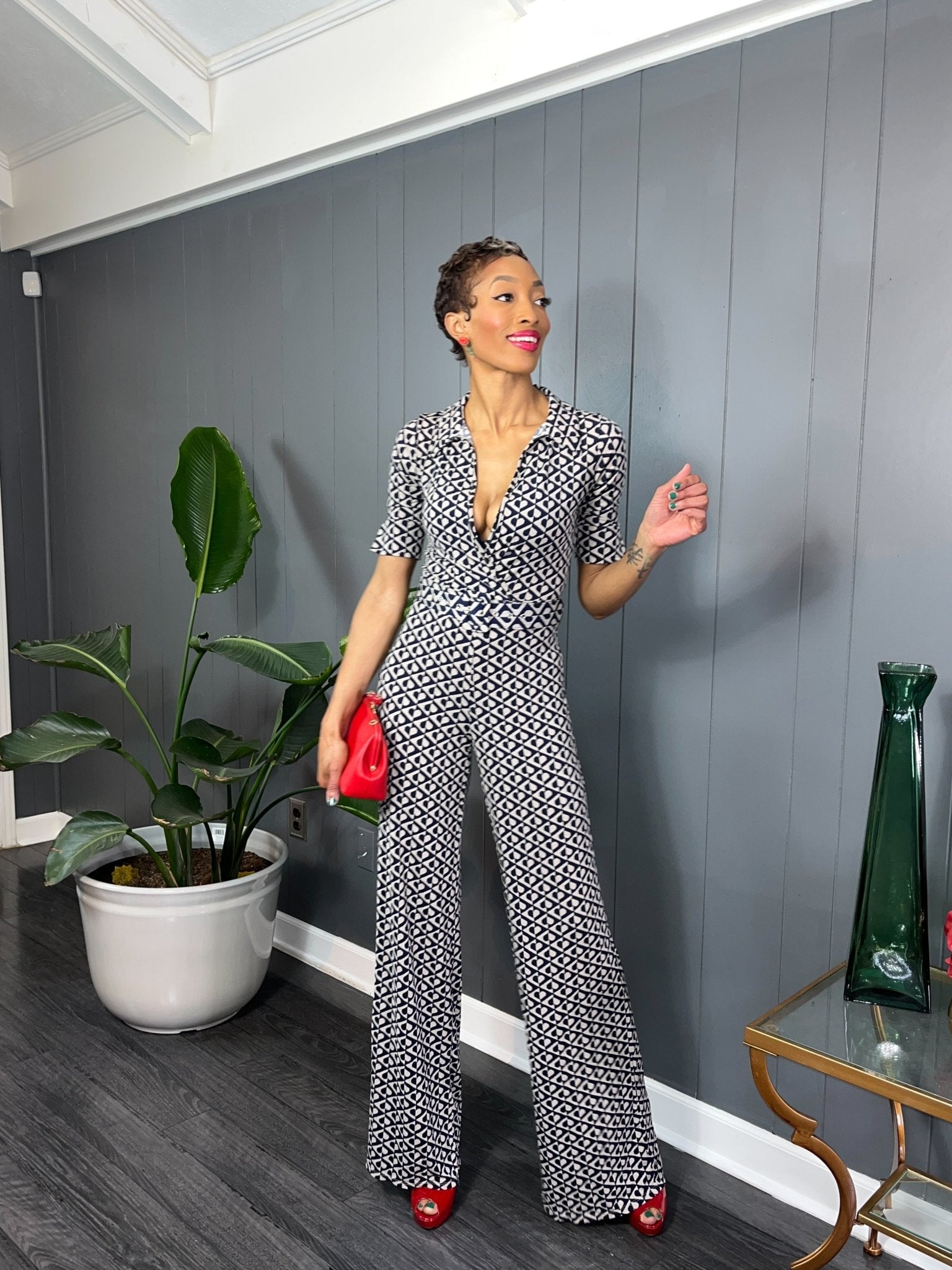 Navy and Cream Jumpsuit - GlassHouse Chic