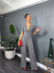 Navy and Cream Jumpsuit - GlassHouse Chic