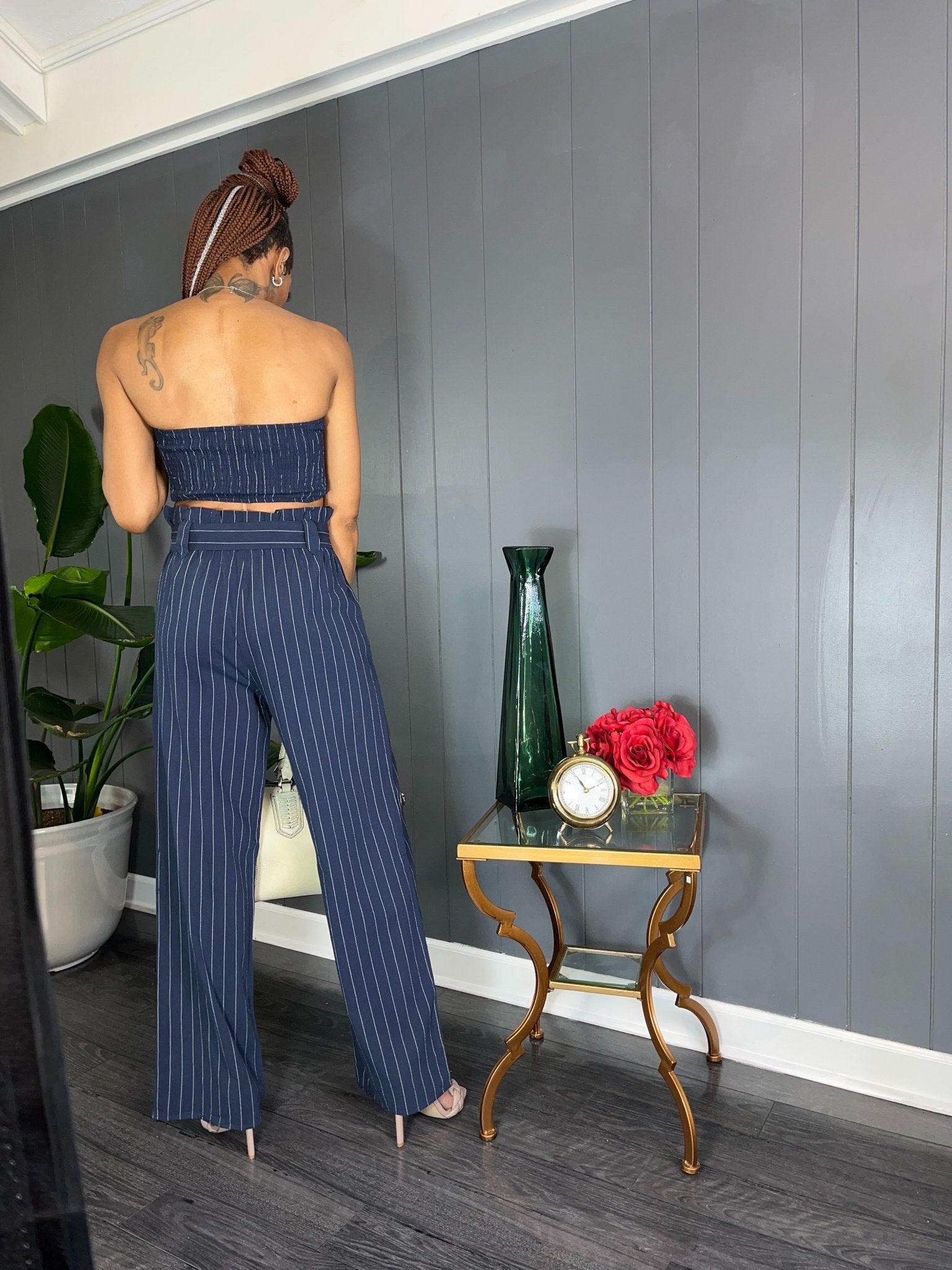Pin Stripe Crop Top set - GlassHouse Chic