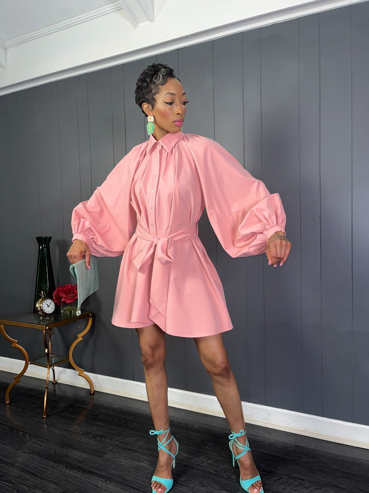 Pink Ballon Sleeve Dress - GlassHouse Chic