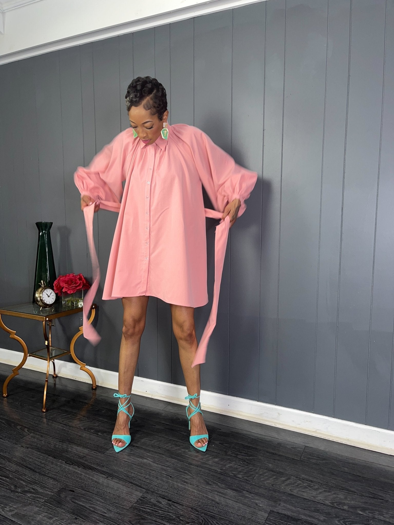 Pink Ballon Sleeve Dress - GlassHouse Chic