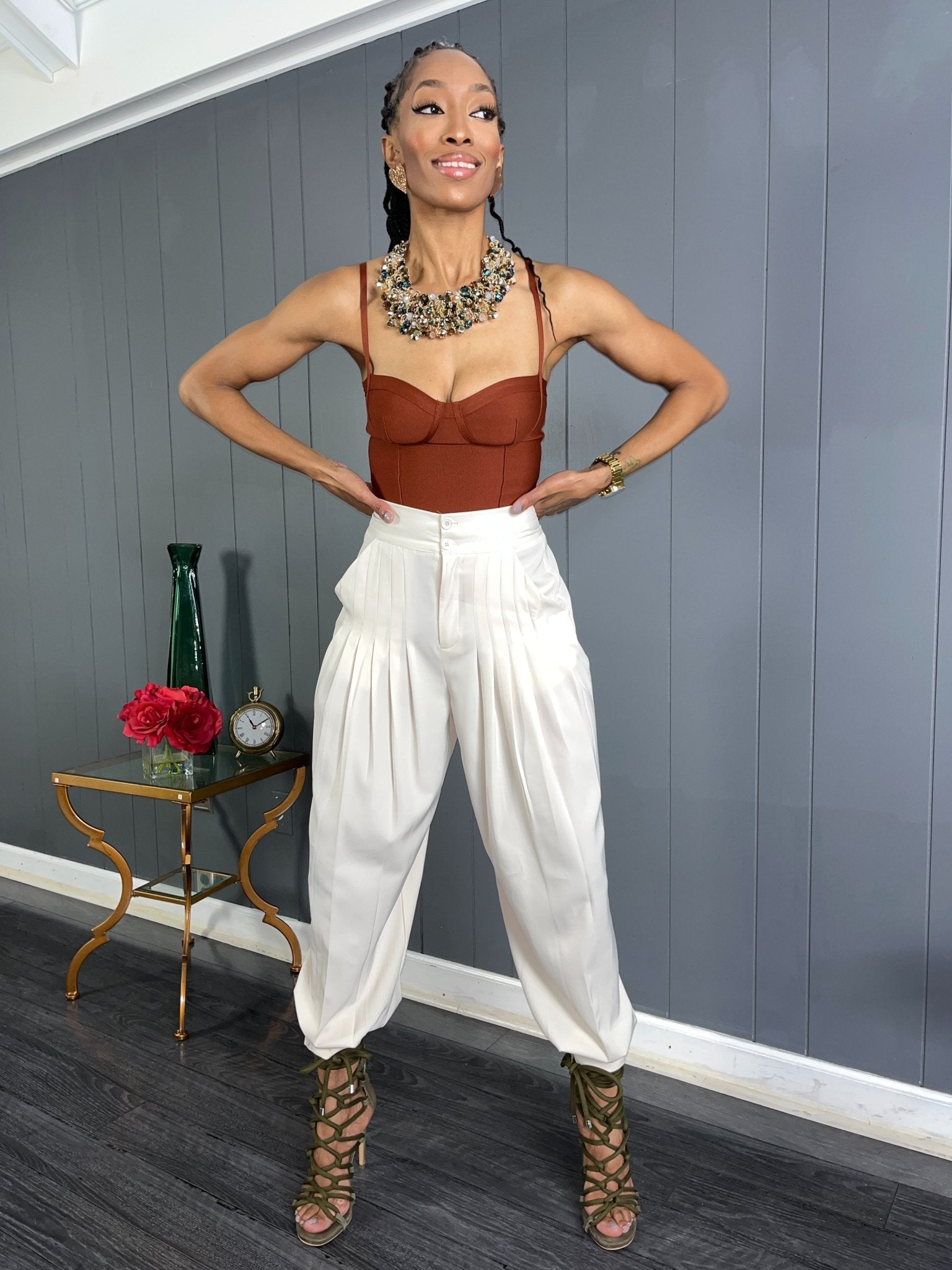 Pleated Tapered Leg Pant - GlassHouse Chic