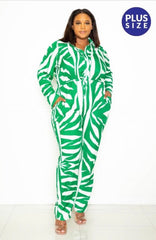 Plus Green and White Jumpsuit - GlassHouse Chic
