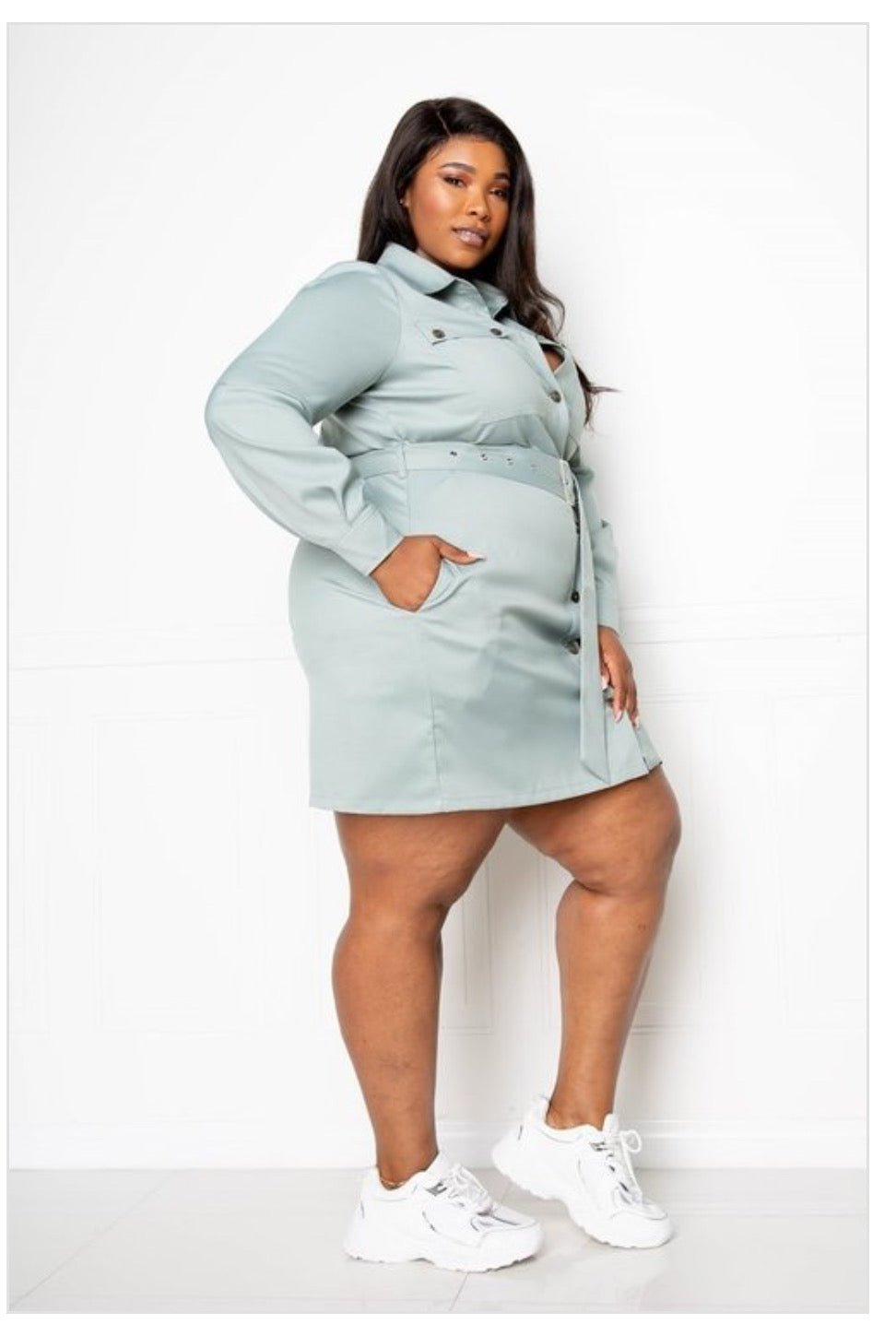 Plus Sage Shirt Dress - GlassHouse Chic